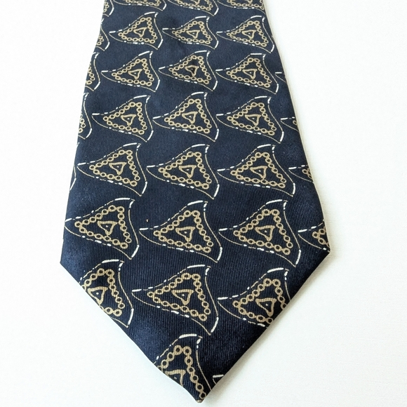 Giorgio Armani Gravatte Silk Elegant Blue and Gold Men's Tie - Picture 10 of 10